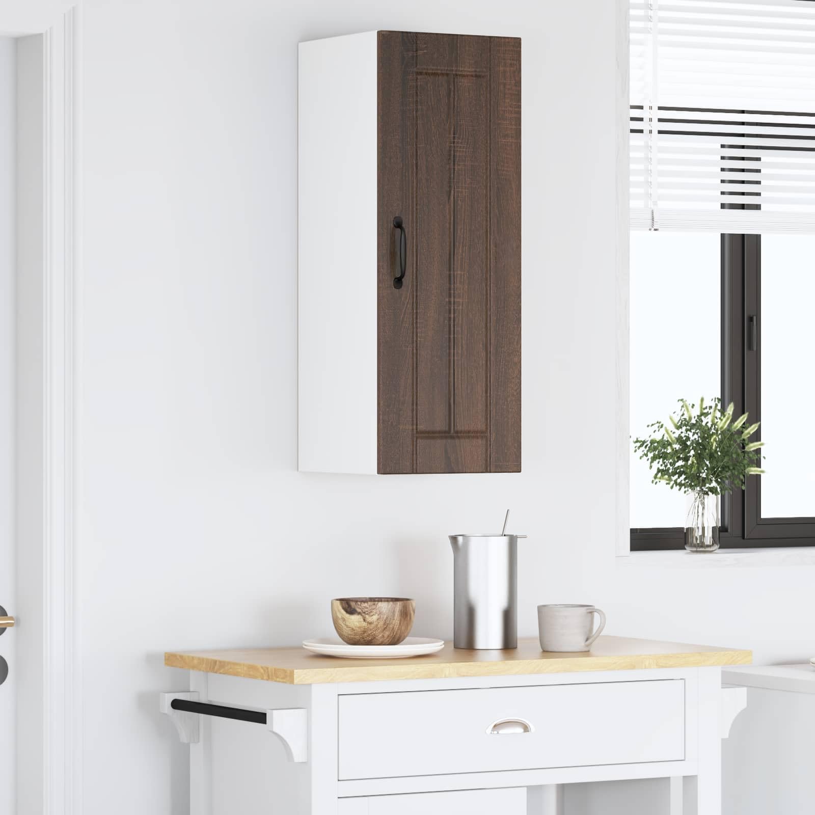 Wandschrank Lucca Brauneiche Holzwerkstoff 30 x 31 x 80 cm mit Tür und Regal, Küchen- und Esszimmer Aufbewahrung, Stauraum Organizer für Vorratsschrank und Sideboard