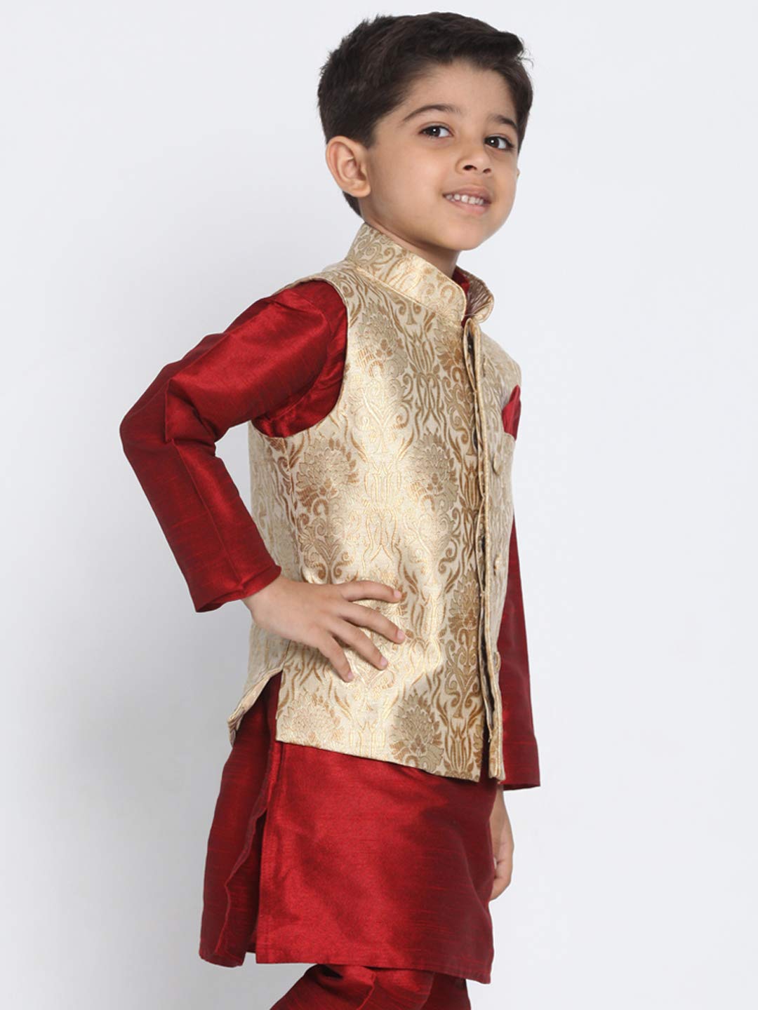 Jbn Creation Boys' Rose Gold Silk Blend Nehru Jacket || Banarasi Brocade Woven Jacquard Modi/Nehru Jacket || Ethnic Wear For Festivals, Weddings_Vasbj024Rg_28