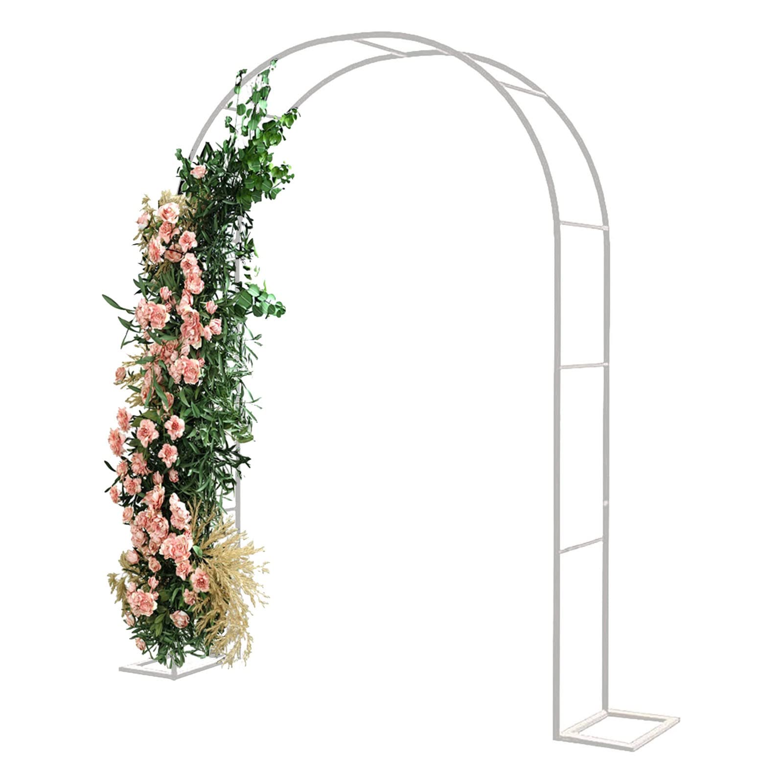 Treillis d'arche de jardin en métal blanc pour plantes grimpantes – 1,4 x 2,3 m – Assemblage facile – Décoration de mariage – Parfait pour l'aménagement paysager extérieur et la décoration de jardin