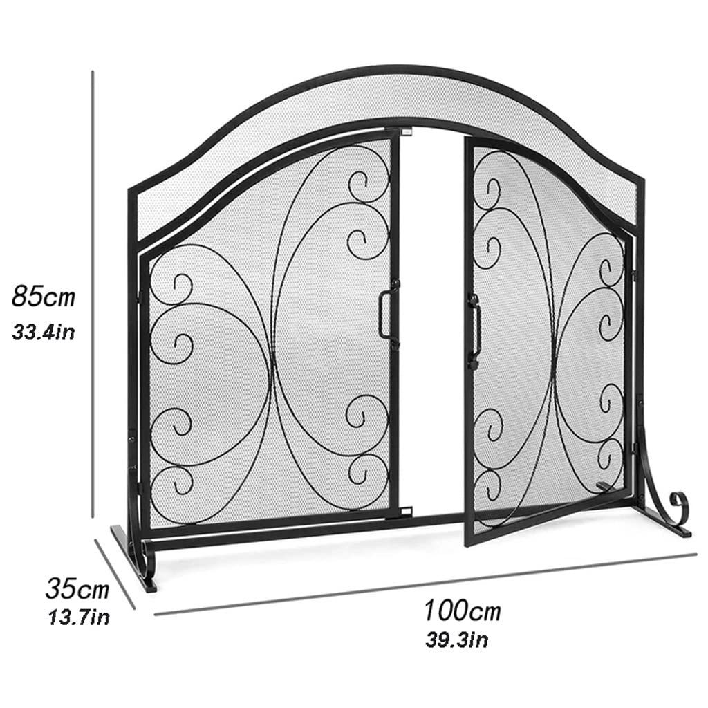 Schermi per Caminetti di Guardia Camino in ferro battuto Partizione frontale Schermo frontale con porta scintilla Schermo Camino Decorazione Floor Stufa Fence Fence Festa famiglia 39.3 × 33,4 pollici