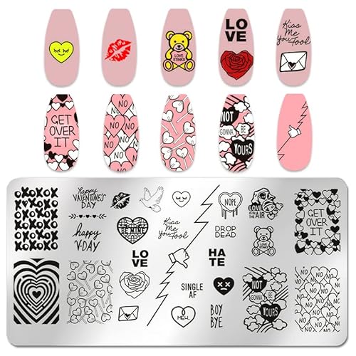 Danneasy 6 Pieces Heart Nail Stamp Valentine's Day Nail Stamping Plate Nail Stencils Stamping Plates For Nails Manicure Template Nail Art Tools Diy Nails Accessories (Heart Series) #TOP7