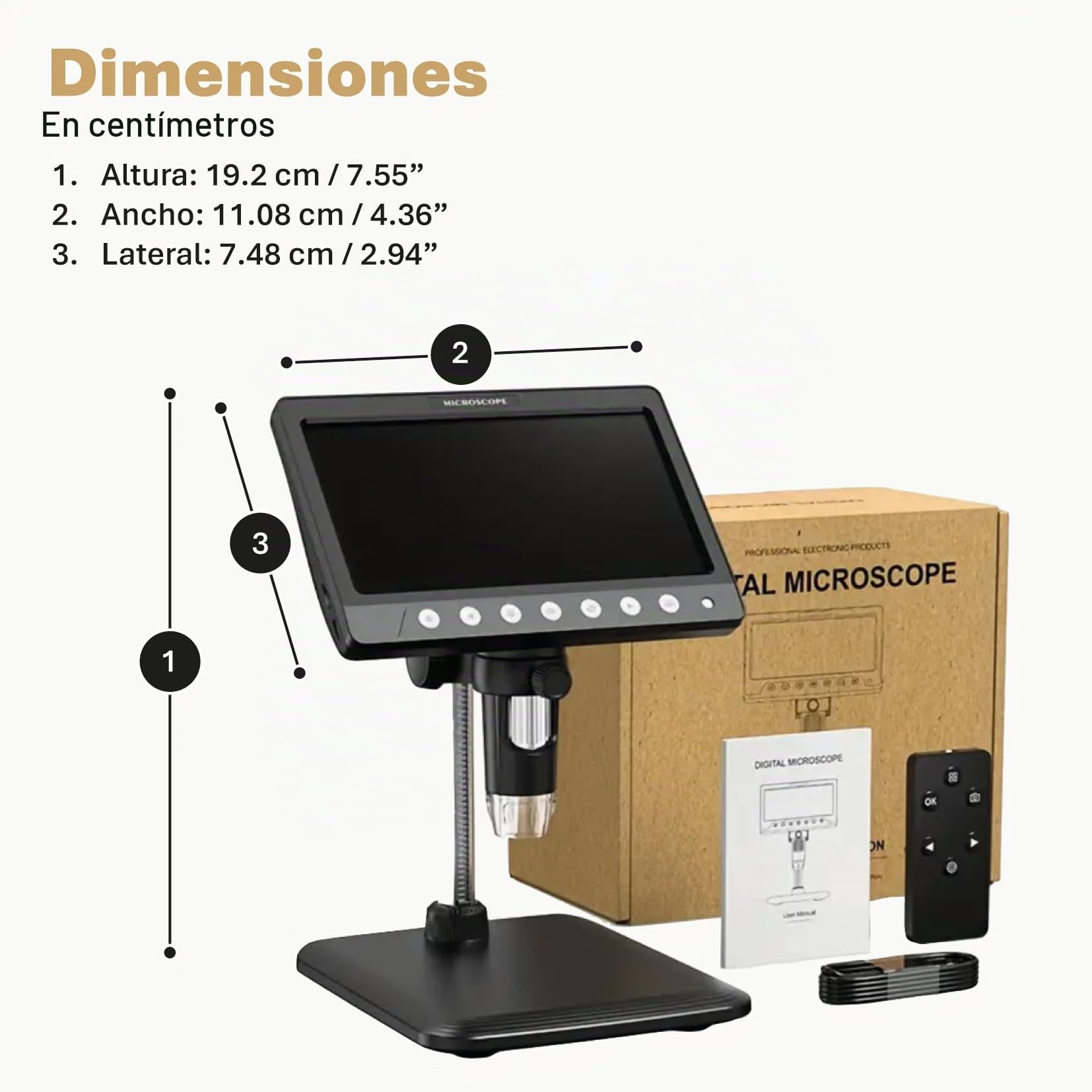 Microscopio Digital electrónico portátil con cámara de 4,3 Pulgadas y USB 2MP. Microscopio niños y Adultos 1080 y 1000x de Aumento. Ideal para deramtoscopios, inspección, investigación y educación