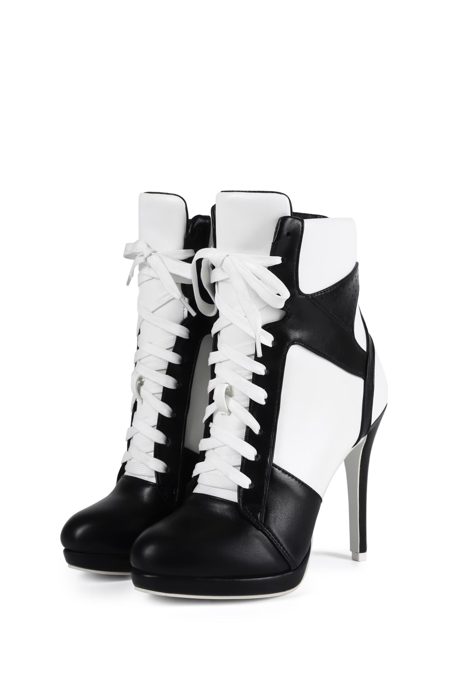 Frankie Hsu Stiletto sportowe buty do koszykówki na wysokim obcasie, czarno-białe tenisówki, duży rozmiar modne designerskie buty dla kobiet mężczyzn