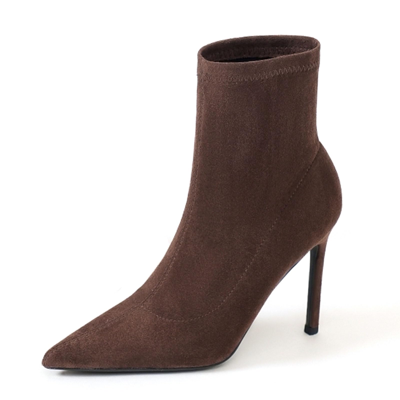 Suede Stretch Sock Booties For Women Sexy Pointed-Toe Stiletto Slip On Mid-Calf Ankle Boot 2 17 High Heels