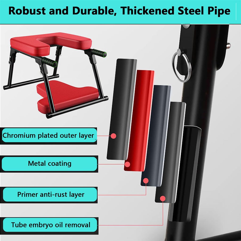 Sgabello per inversione Yoga Portatile Pieghevole Sgabello per inversione a Doppio Piede Struttura in Acciaio Metallico e Sgabello per inversione in Pelle PU Sgabello per Meditazione