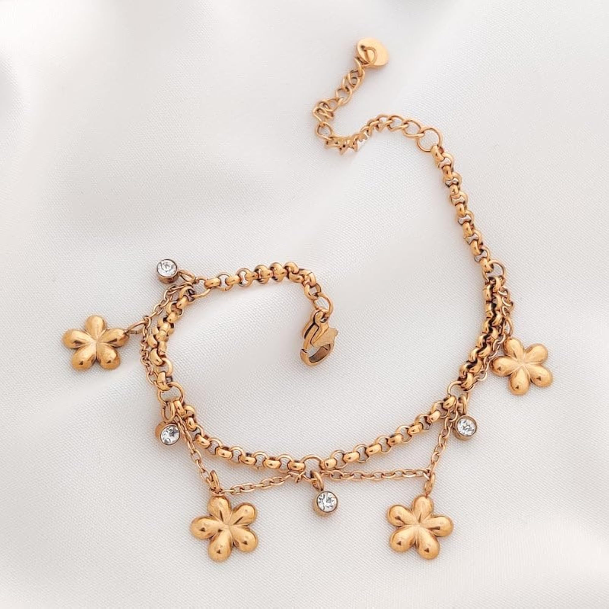 Women's 18K Gold Plated Flora Charm Bracelet, Waterproof