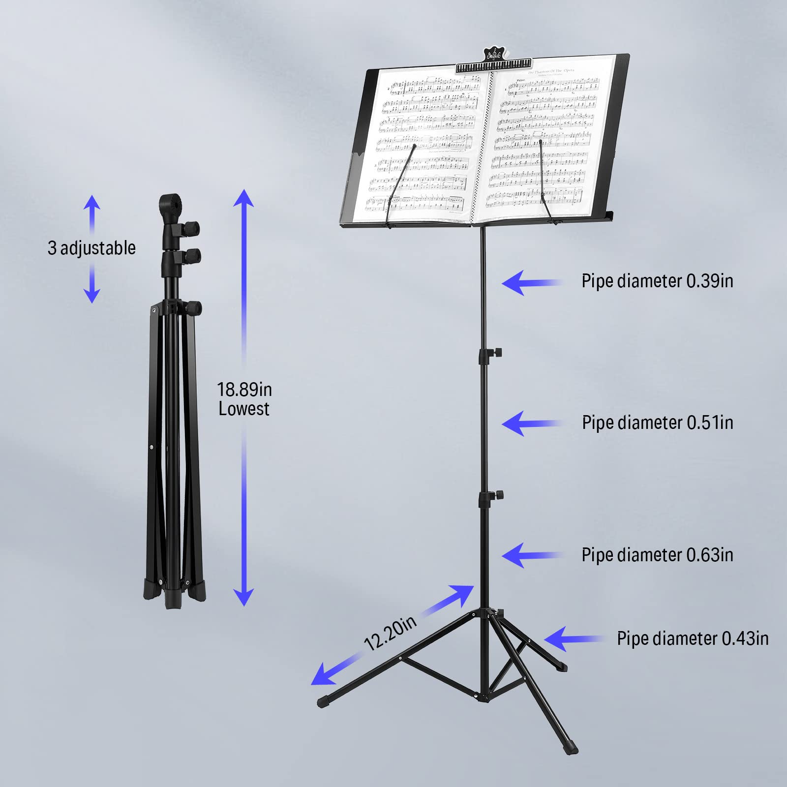 Donner Music Stand for Sheet Music with Carrying Bag, Portable Folding Music Stand Holder for Guitar, Ukulele, Violin, Lightweight 2-in-1 Dual-Use Tabletop Book Stand, Suitable for Home&Outdoor, DMS-2