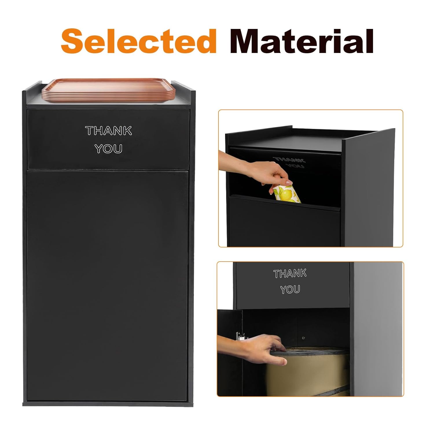 Wooden Trash Can with Tray Top, 40 Gallon Garbage Receptacle Cabinet, Commercial Grade Rubbish Bin for Office Cafeteria Restaurant (Black)
