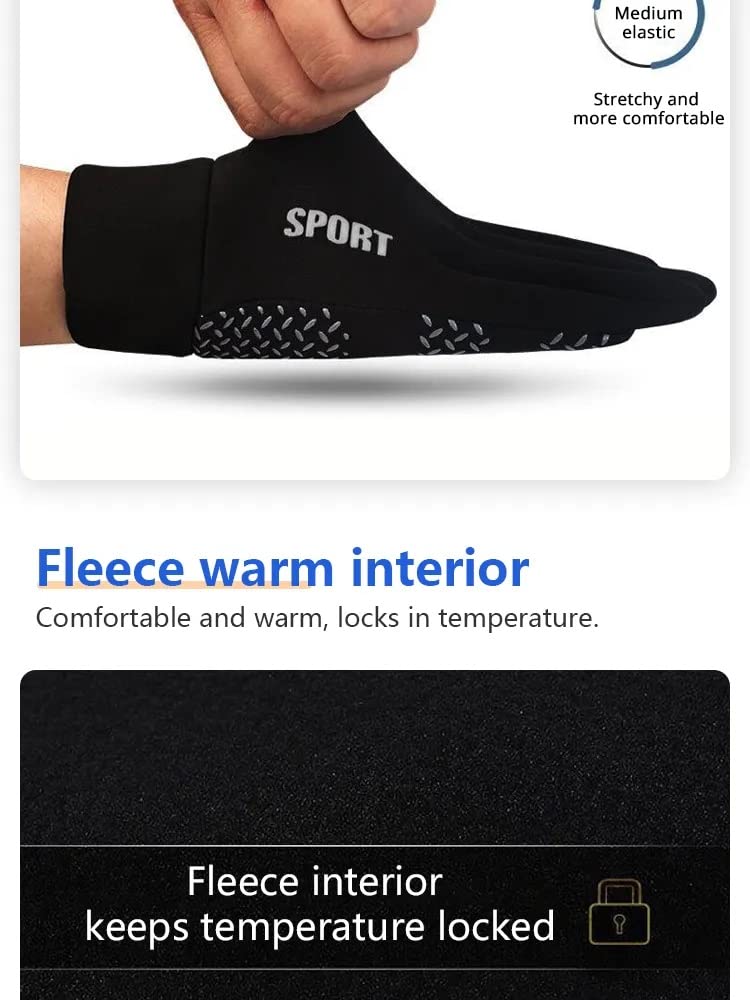 Winter Thermal Gloves Men Women Touch Screen Water Resistant Windproof Anti Slip Heated Glove Hands Warm for Hiking Driving Running Bike Cycling (Black)