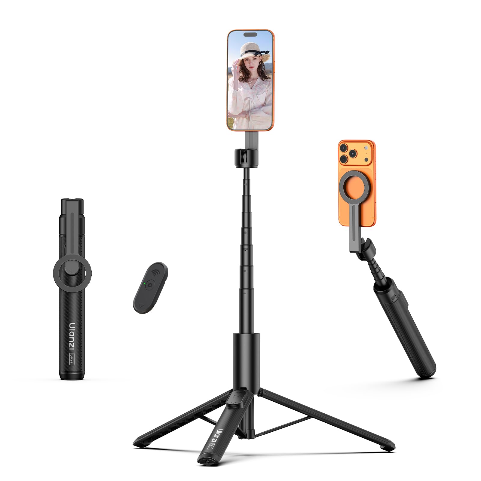ULANZI SK27 Treppiede smartphone 165 cm, Magneti N52, Telecomando Bluetooth 10 m, 8 Sezioni, Selfie stick magnetico MagPod, Tripode cellulare per iPhone 17, 16, 15, 14, 13, 12, Vlog, Viaggio