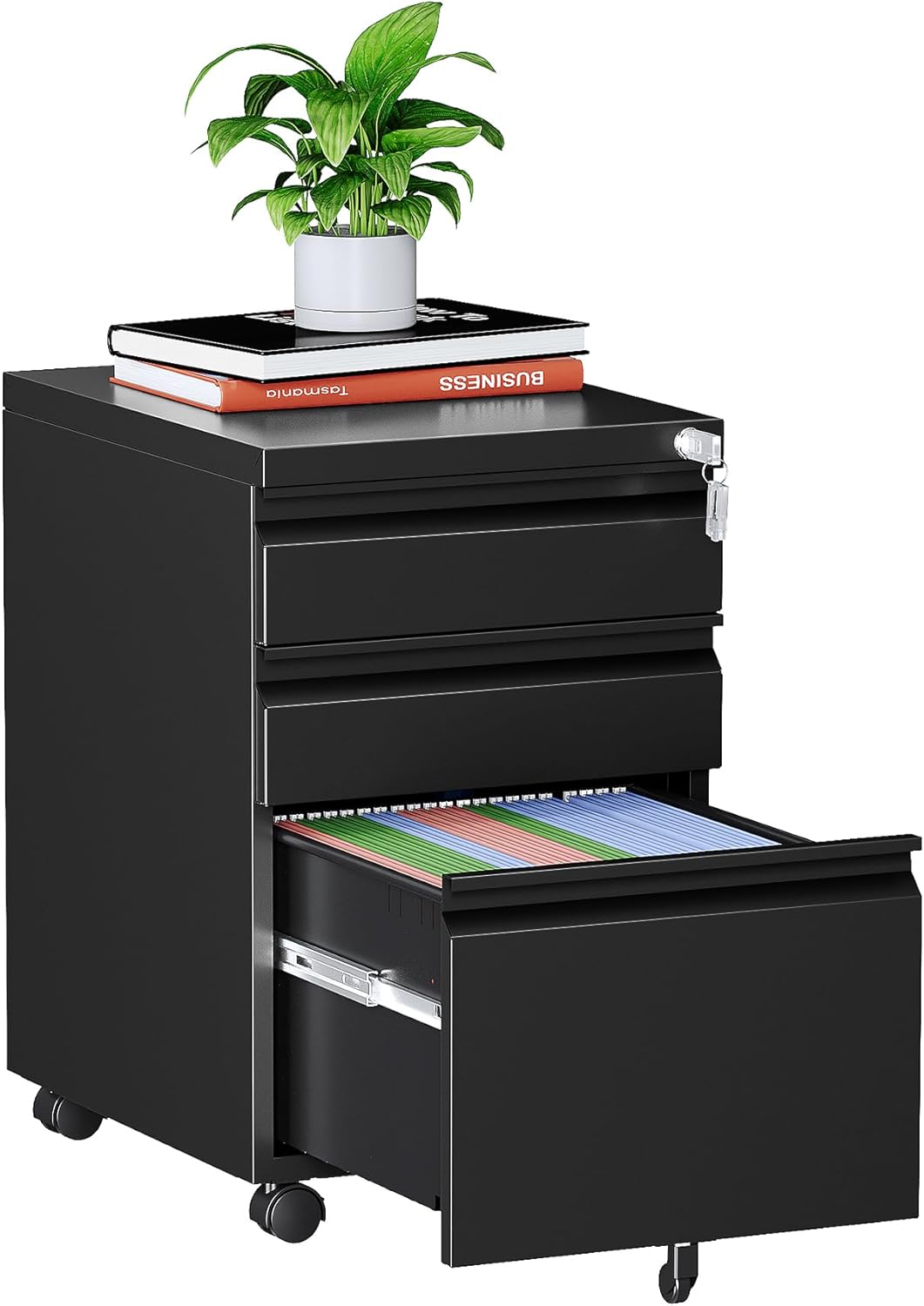 3-drawer mobile file cabinet with wheels