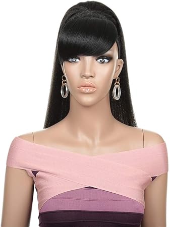 Amazon Co Jp Bin Zhang 斜め前髪ウィッグストレートの髪はプラスをポニーテール Color Black Beauty