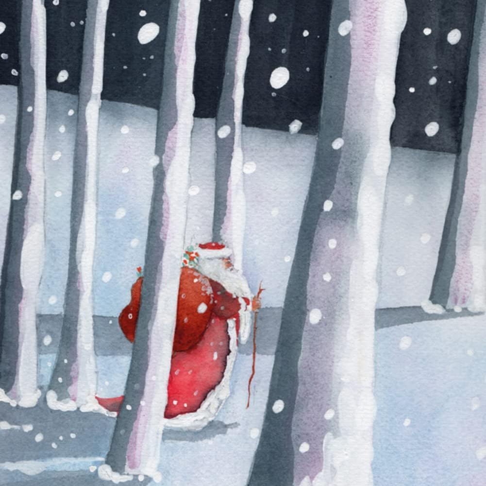 Museums and Galleries Charity Christmas Cards Pack of 8, Charity Christmas Cards with Santa in the Forest Scene