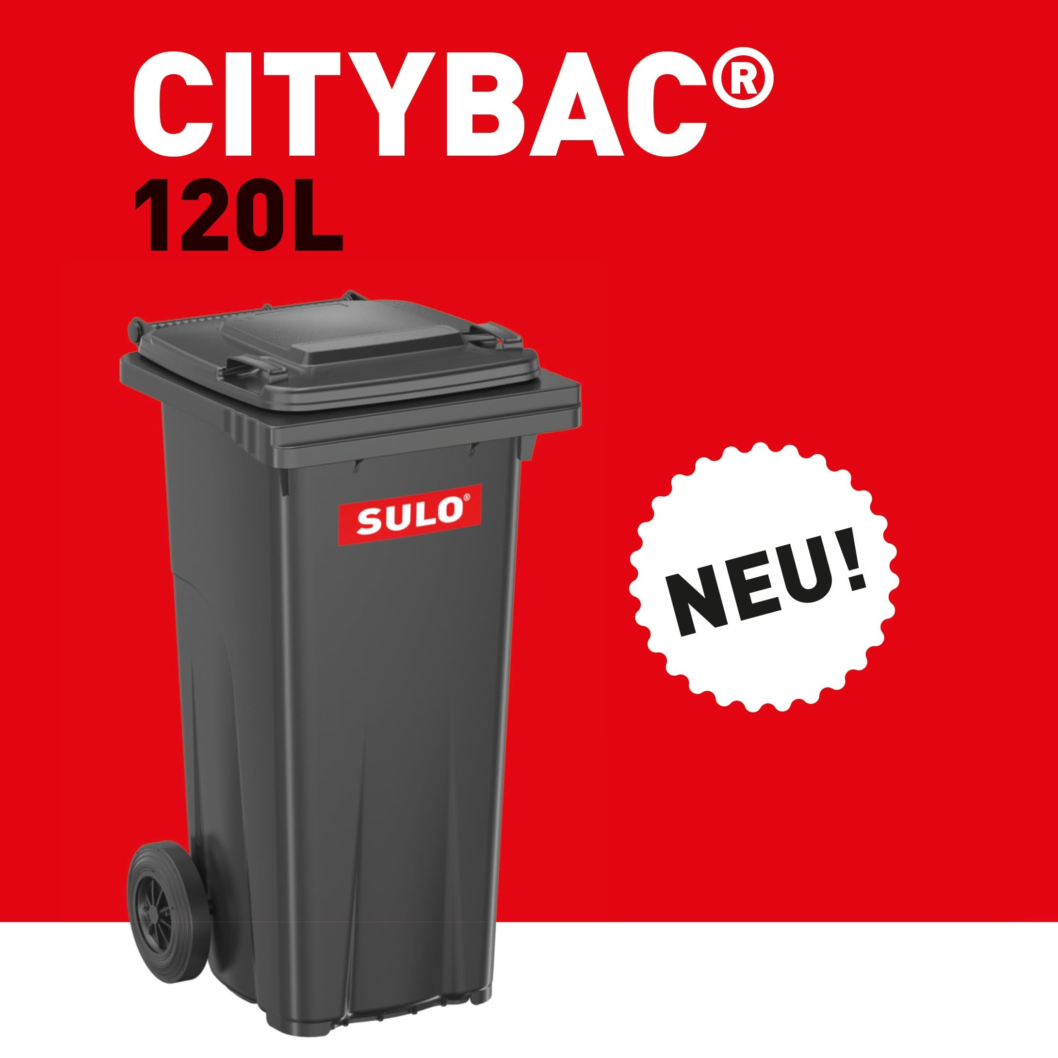 120 L Mülleimer SULO mülltonne Recycling Mülleimer mit Deckel Grau (22068)