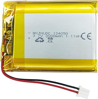 DC 3.7V 3000mAh 124050 Rechargeable Lithium Polymer Battery, Suitable for DIY 3.7-5V Electronic Products with Built-in 2-Wire Battery Replacement and LED Lights