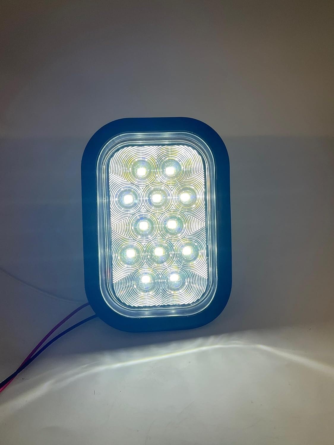 All Star Truck Parts 5x3 2x White Rectangle 12 LED Backup/Reverse/Tail Light Tow Truck Semi Trailer CM Flatbed Reading Postal Hitch Mounted RV Bus Grommet 3 Wire Pigtail Plug Kit 12V IP67 Waterproof