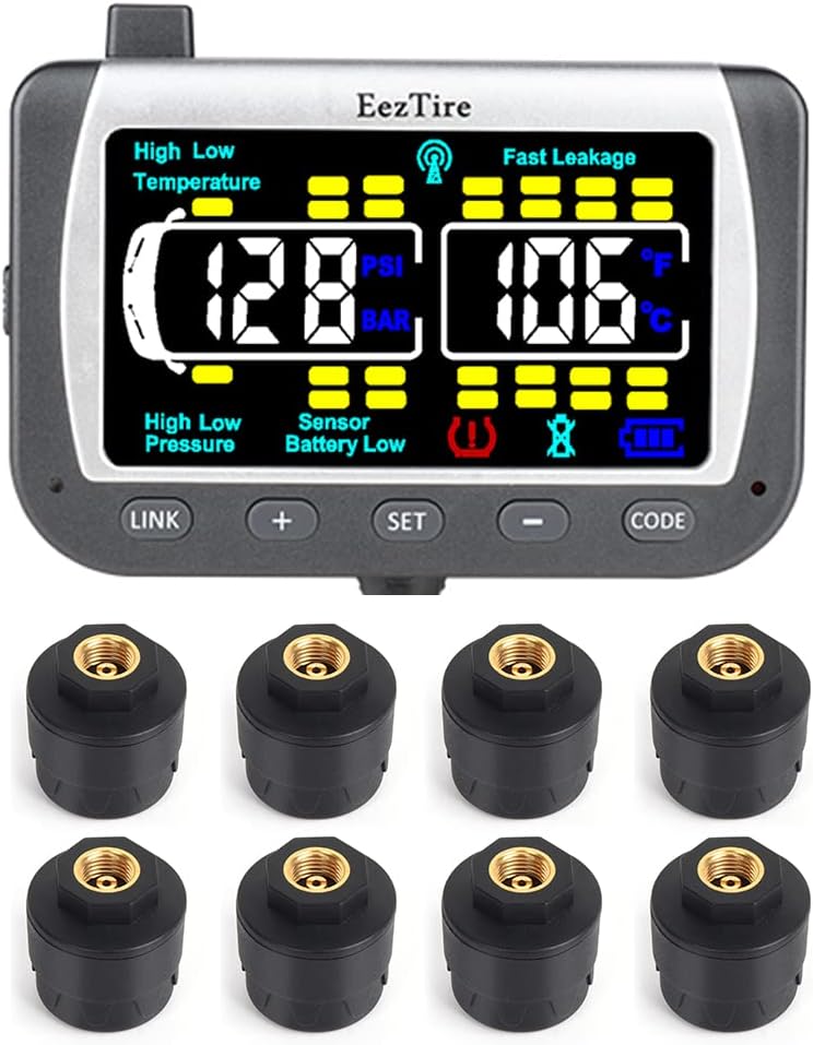 EEZ RV Products EEZTire - TPMS8ATC Real Time/24x7 Tire Pressure Monitoring System - Color Monitor + 8 AT Sensors.