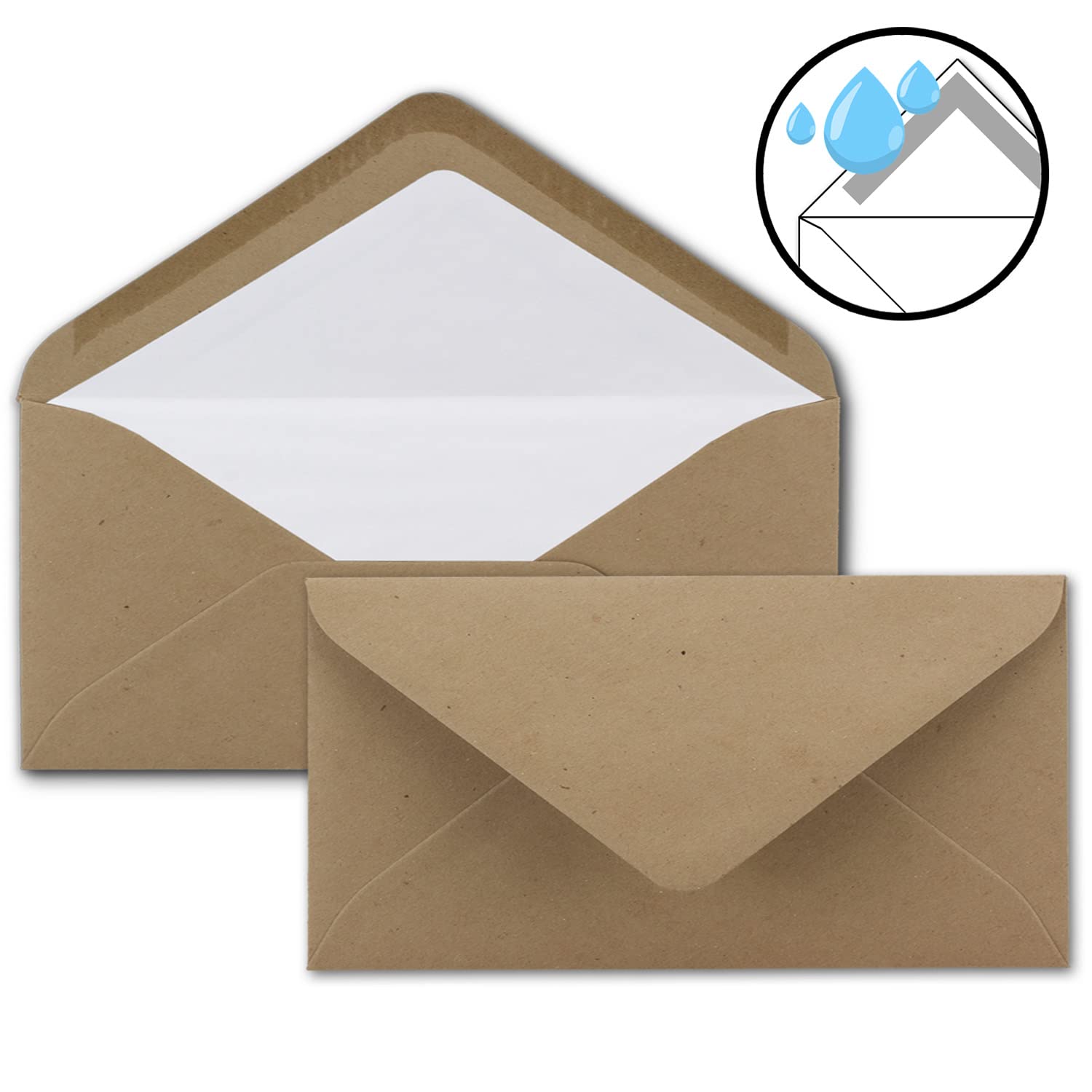 Set di 700 buste di carta da lettere formato DIN A4 e DL, foderate con fodera in seta bianca, incollaggio a umido, carta kraft, carta da lettere opaca