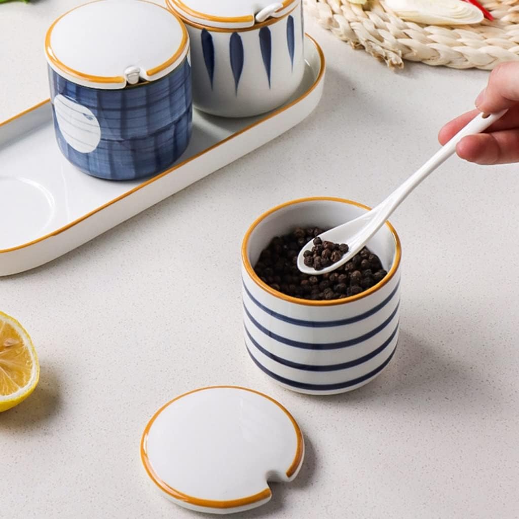 Condiment Jar Spice Container,Ceramic Seasoning Combination Set Sugar and Salt, Household Storage Box,