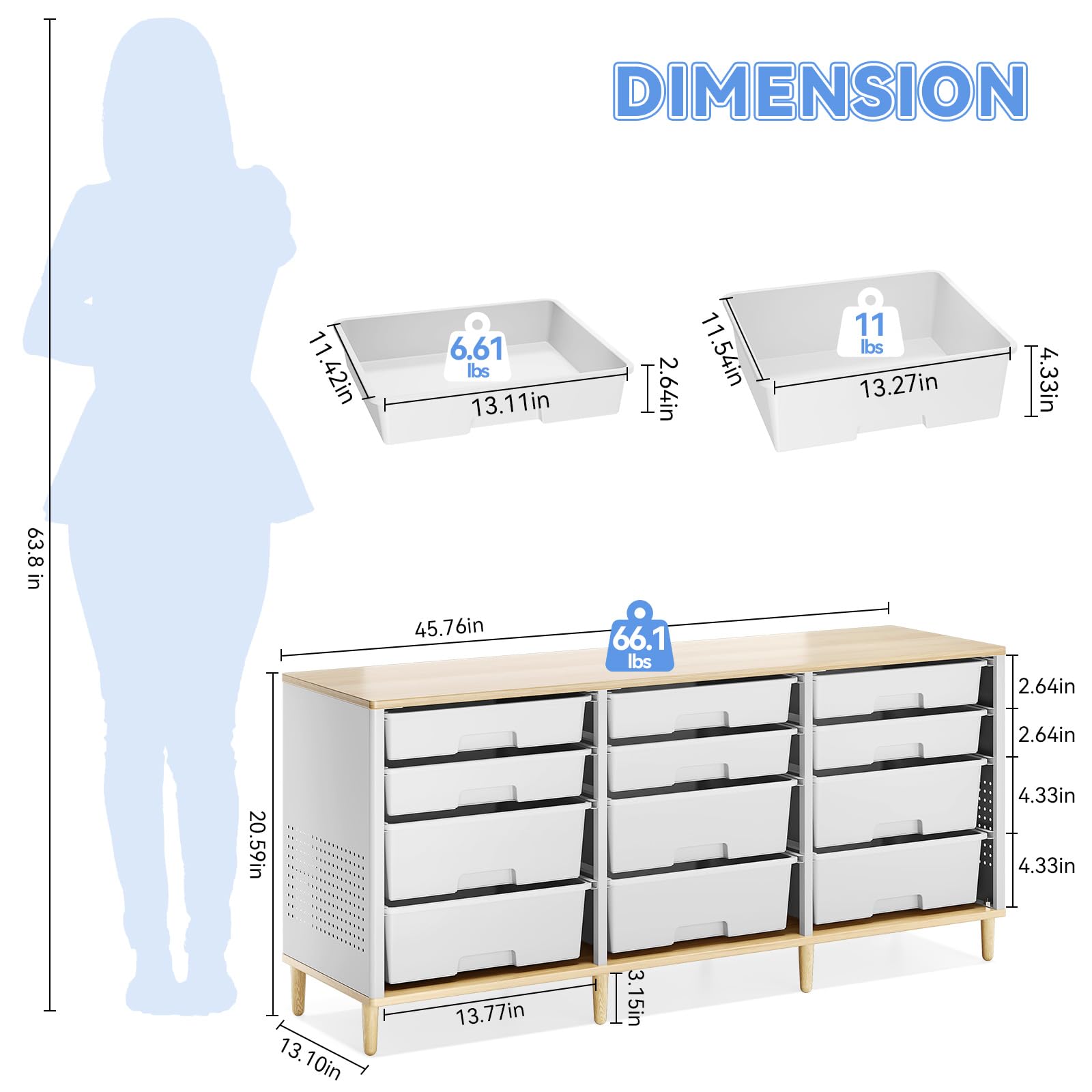 Storage Cabinet with 12 Drawers, Home Storage With Wooden Tabletop, Cube Storage Organizer for Living Room, Bedroom, Classroom, Office, Playroom, Craft Room, (White)