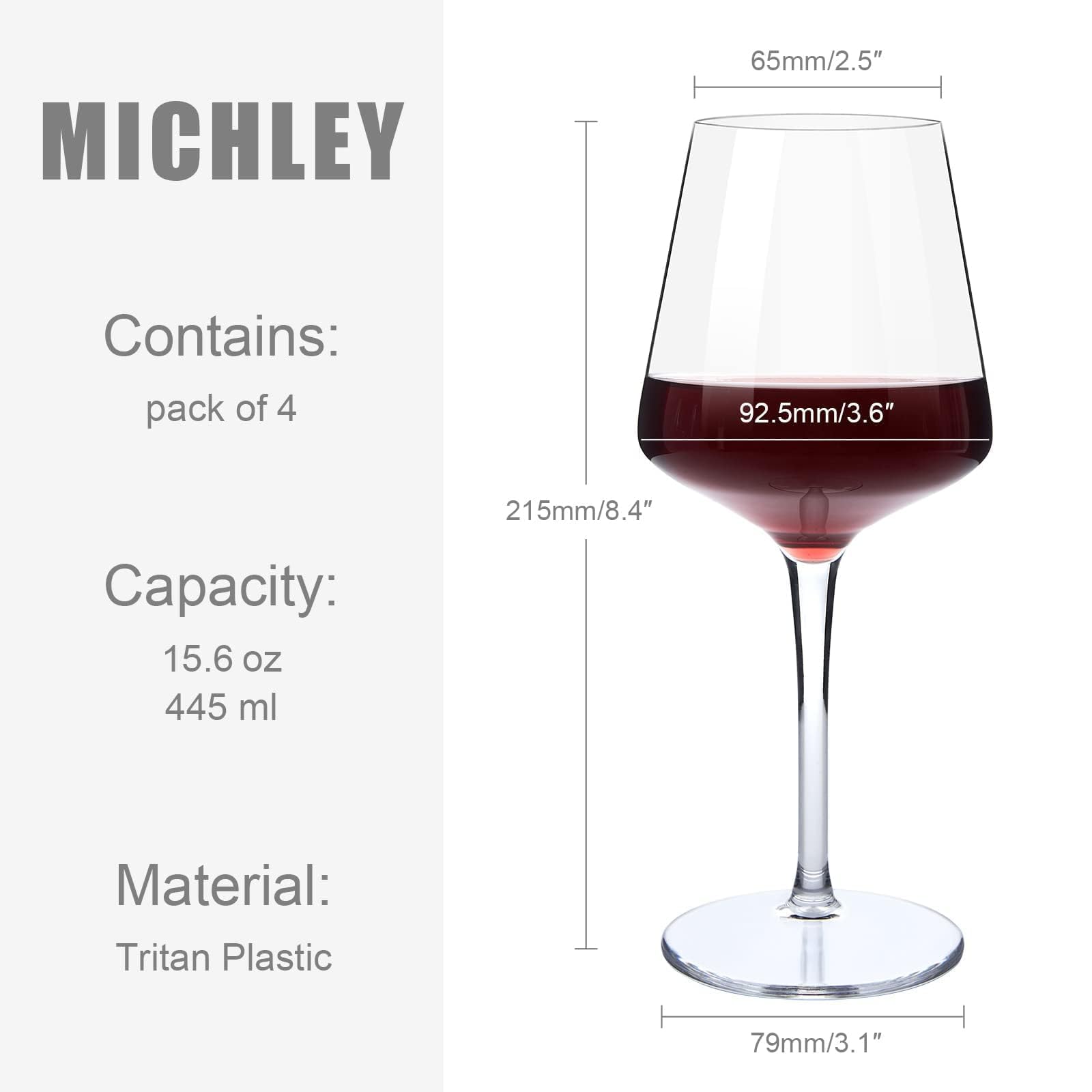 MICHLEY Schwimmende Weingläser für Pool, 425 ml, unzerbrechlich, Tritan-Kunststoff, Rotweingläser, ideal für Strand, Bar, Camping, spülmaschinenfest, 4 Stück