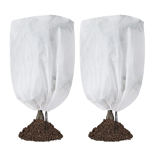 2-Pack Plant Covers Freeze Protection 48" x 72" 2.2 oz, Frost Cloth Plants Jacket Drawstring Tree Cover for Outdoor Plants, Shrub Potted Plants Winter