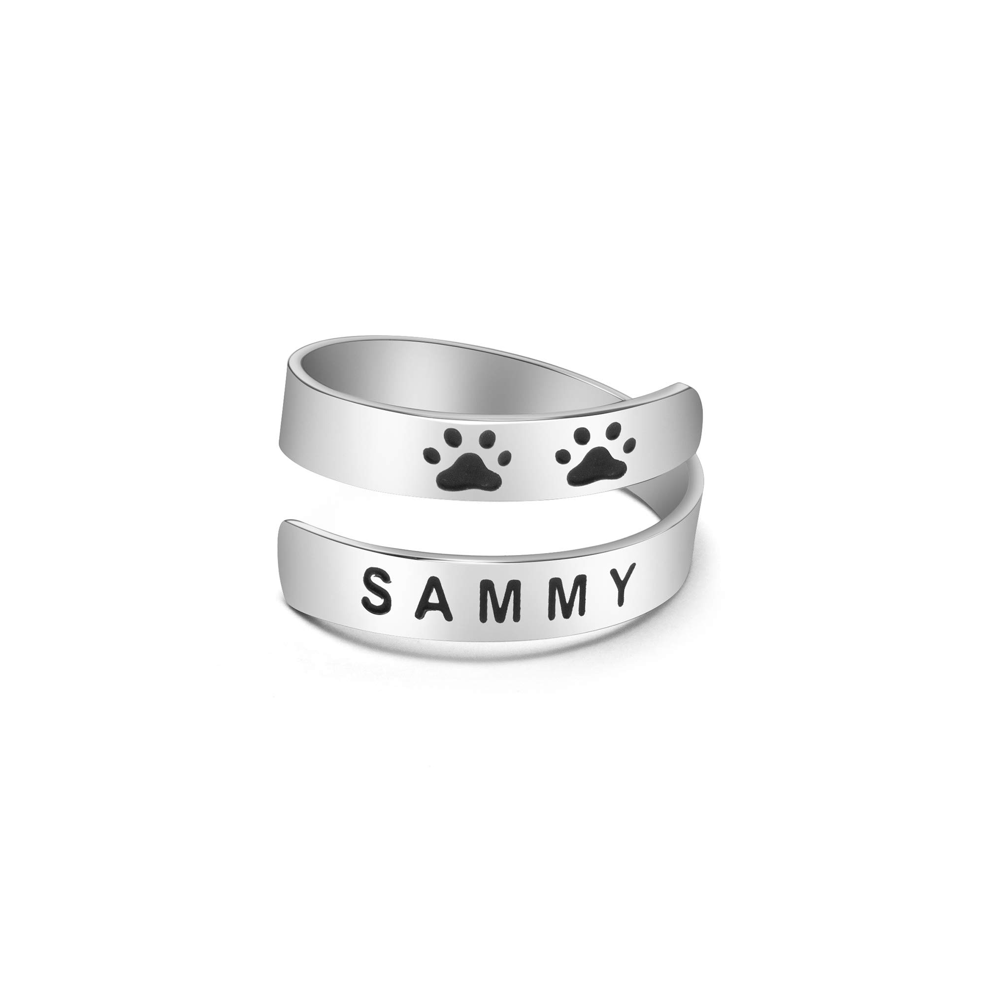 Yiyang Custom Dog Name Ring Stainless Steel Paw Print Adjustable Rings Dainty Dog Memorial Sympathy Gifts for Women Men Girls Her Pet Dog Cat Lover Pet Jewelry Christmas Halloween Gifts for Friends