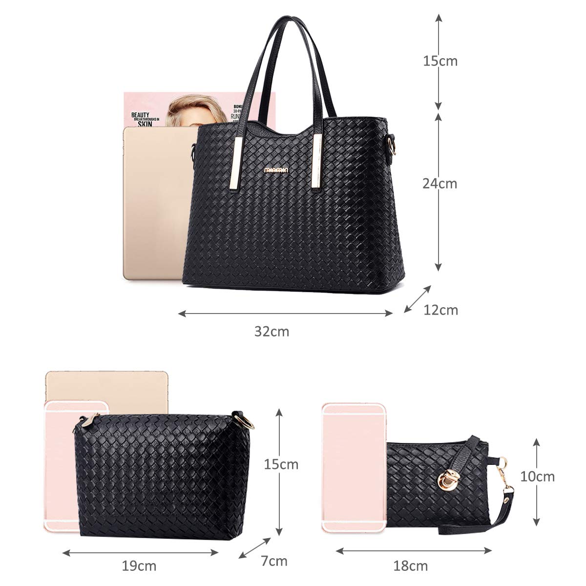 NICOLE&DORIS Fashion Handbag Crossbody Shoulder Bag Purse 3pcs Bag Tote Soft PU Leather