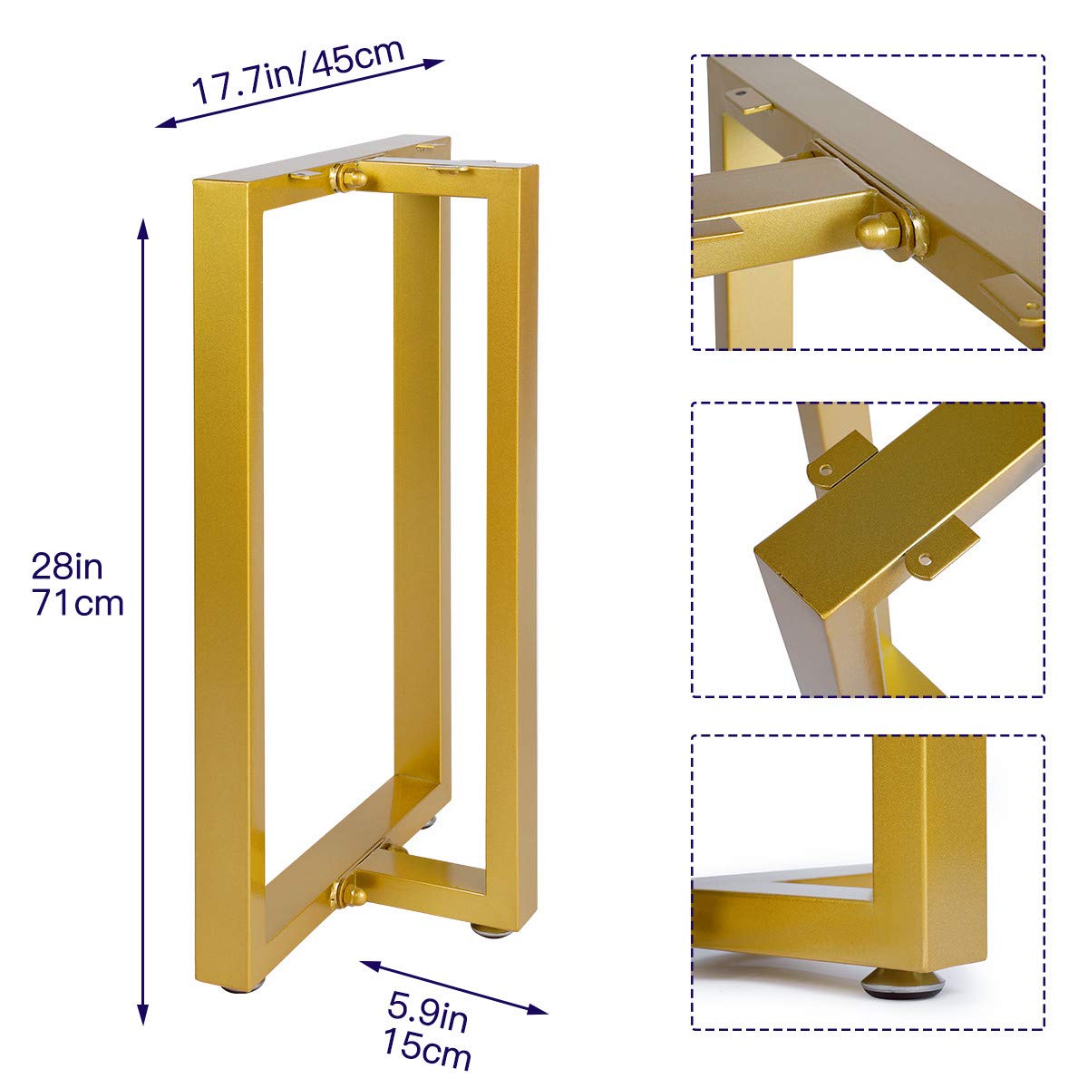 HOMEKAYT Metal Table Legs 28’’x 17.7’’ Heavy Duty T-Shape Desk Legs Industrial Furniture Legs for Dinning Table, Computer Table, Office Table (2Pcs) -Gold