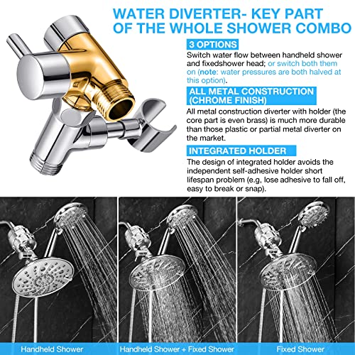 Dual Filtered Shower Head Showerhead With Handheld Sprayer Filter Combo, Luxau Filtration Rain Rainfall, 20 Stage Water Filter For Chlorine Well Water Hair Dry Skin, Metal Diverter, Hose, Chrome (S40) #TOP1