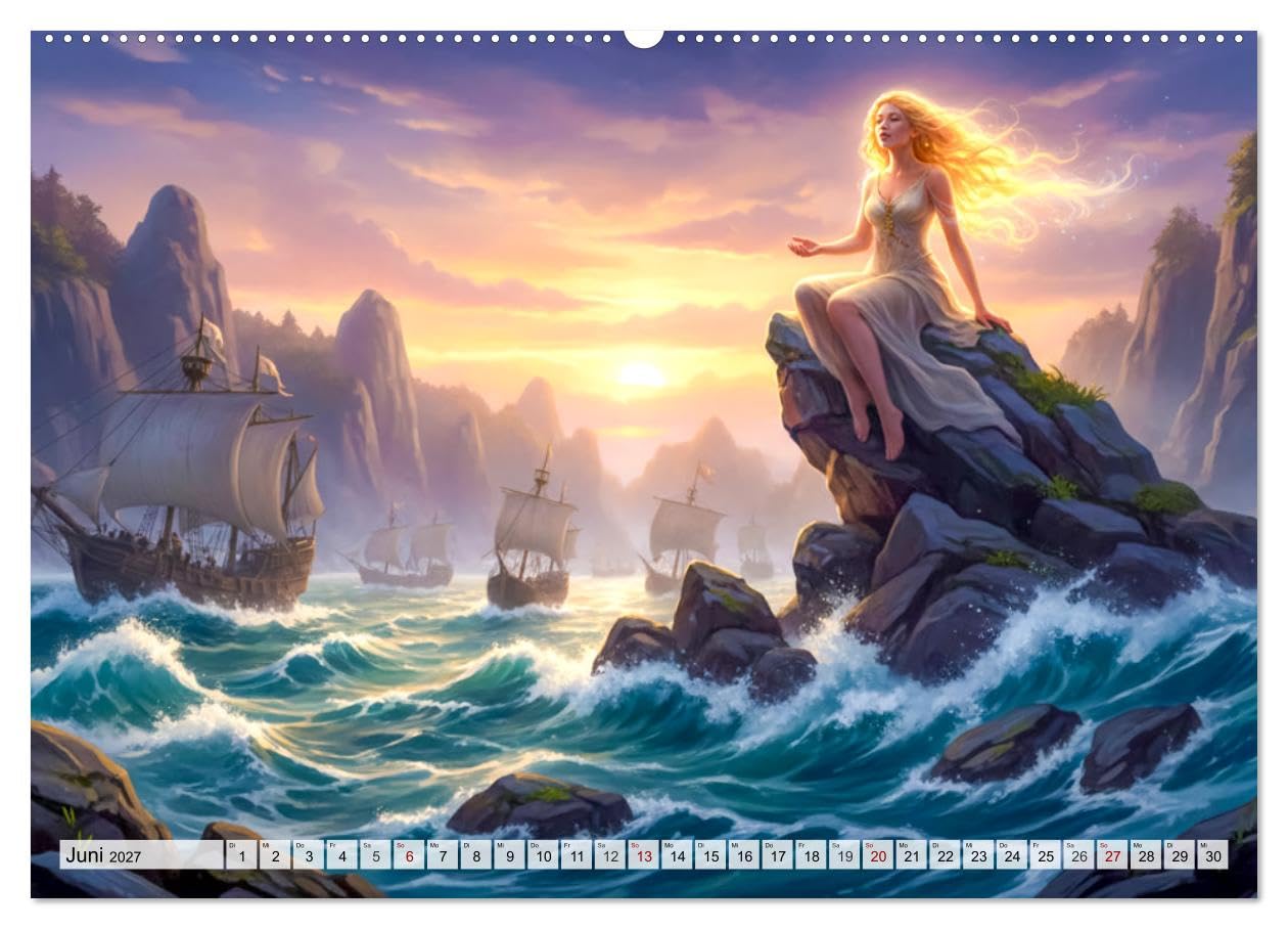 Deutsche Sagen - Helden, Dämonen, Mythen (hochwertiger Premium Wandkalender 2027 DIN A2 quer), Kunstdruck in Hochglanz: Epische Illustrationen ... und voller Legenden. (CALVENDO Kunst)