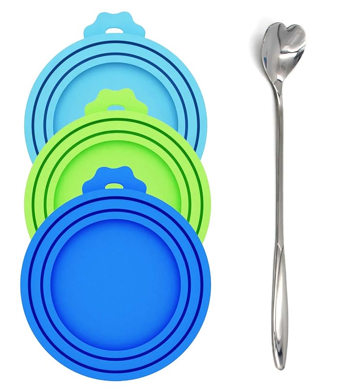 Tampas de Silicone para Latas de Alimento para Gatos e Cães Comtim com Colher, 3 Unidades