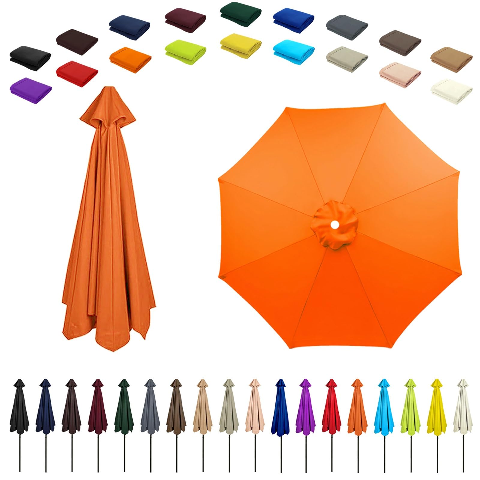 6/8 Ribs Umbrella Replacement Top, Parasol Replacement Canopy, Replacement Parasol Fabric Cover, Breathable/UV Protective, For Patio/Market/Yard/Backyard/Pool/Market(Orange Color,8 ribs: 3.0m/9.8ft)