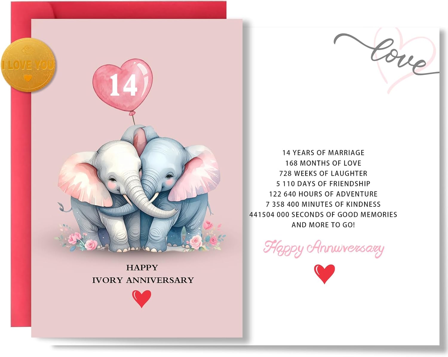 14th Wedding Anniversary,7 * 5in Happy Ivory Anniversary,Double Sided Printing 350gsm Thick Card