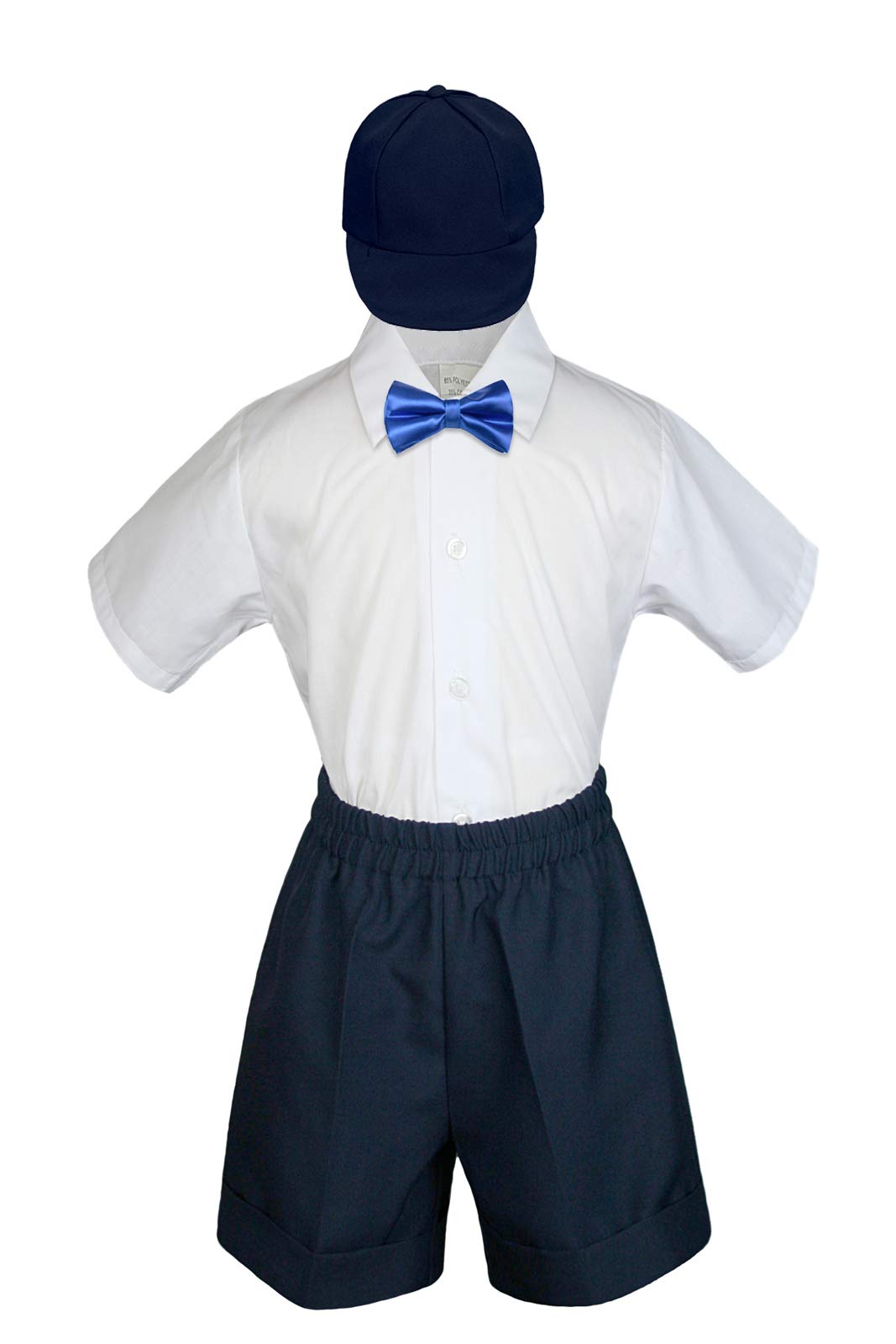 MILLTEX 4 Pieces Formal Party Wedding Color Satin Bow tie Shirt W/Hat Dark Navy Shorts Set New Born Baby Boy Toddler Sm-4T (Sm (0-6 Months Old), Royal Blue)