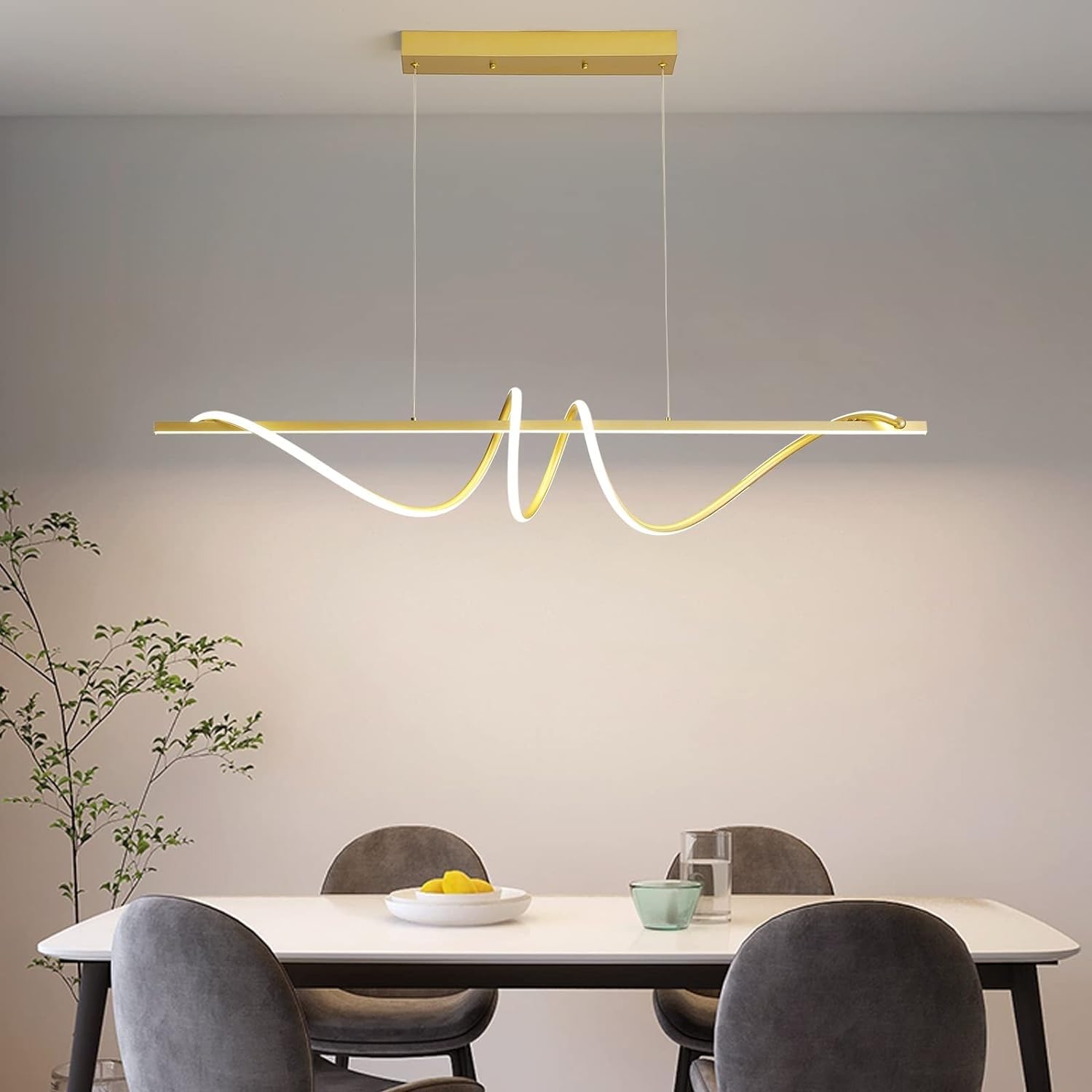 Plafonnier en Acrylique Anti-Scintillement avec télécommande, 3 Modes de Couleurs luminosité (lumière Neutre Chaude Froide) pour de Bar de Cuisine (Or, 100 cm), doré, 120 cm