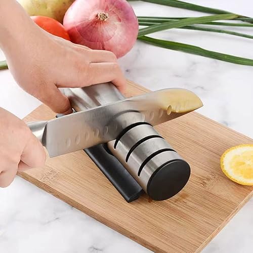 Miniatura 4 de LIFKOME Afilador de cuchillos de tres ranuras para afilar cuchillos de acero opaco para pelar cuchillos de chef de reparación de bolsillo,