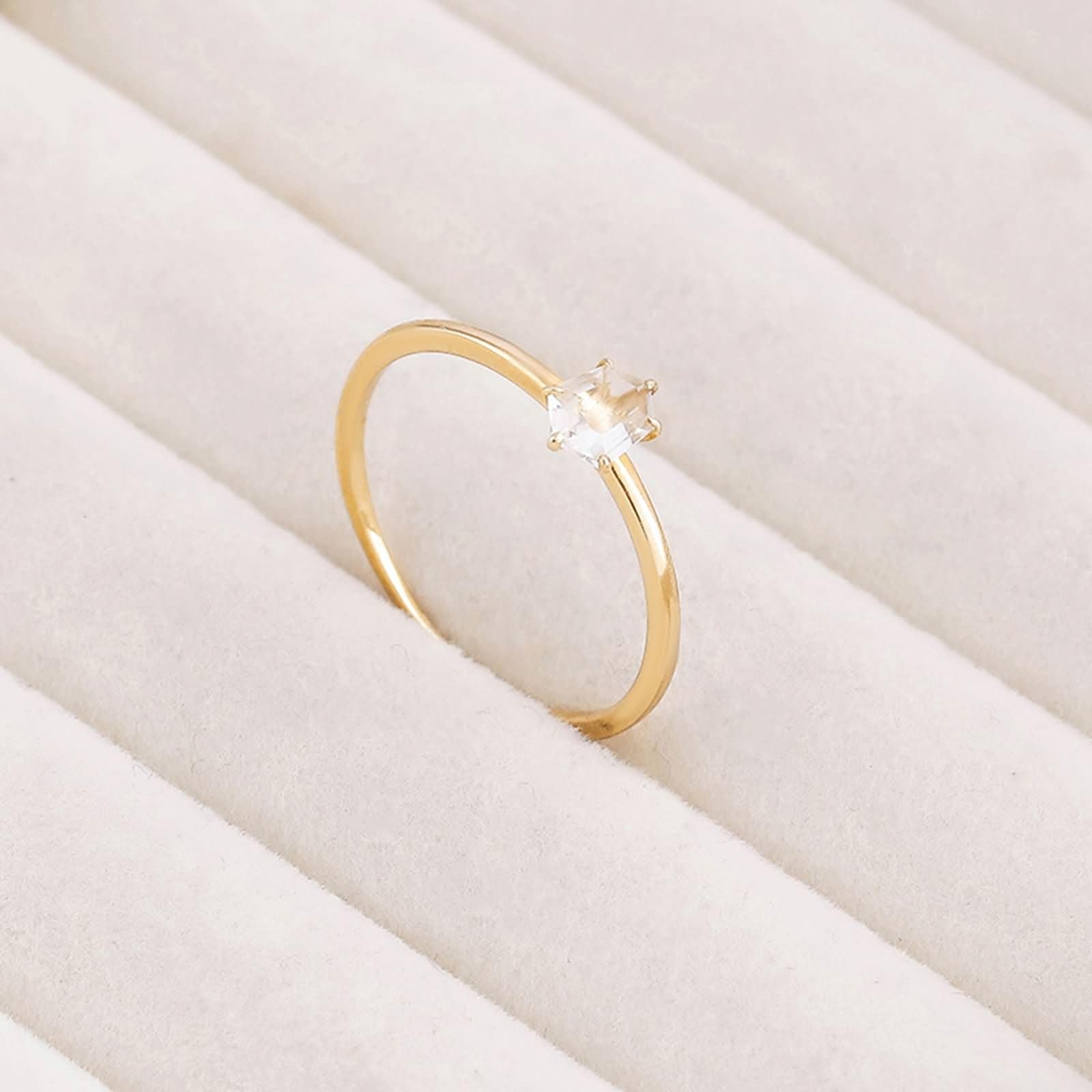 Daesar Anillos de Alianza de Mujer con Irregular Solitario con Cristal, Oro Amarillo 9K/14K/18K, Anillo de Compromiso Oro