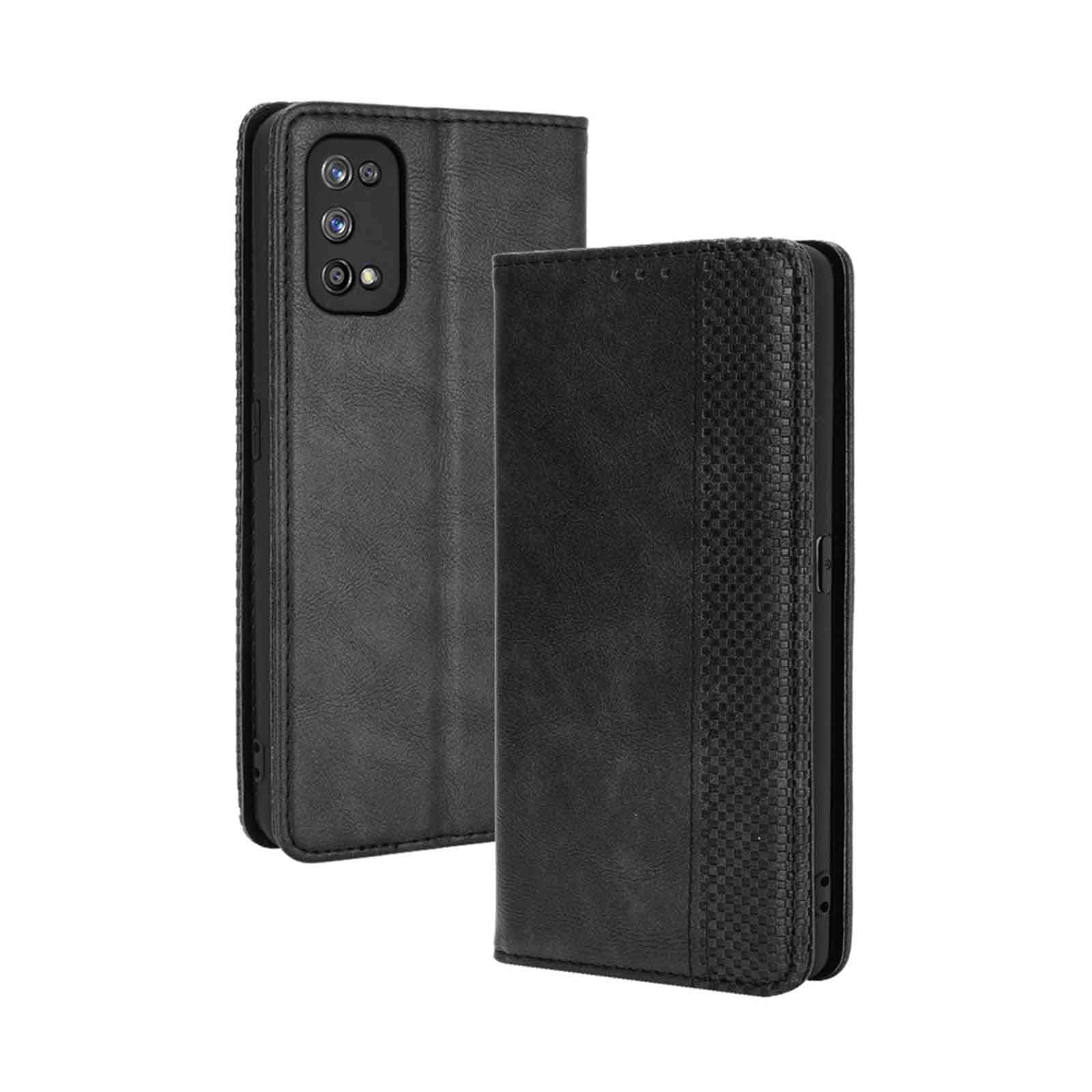 GOGME Leather Folio Cover per Realme 7 5G (Not for 4G Version) Cover, PU + TPU Leather Wallet Case, Premium Filp Cover Custodia in Pelle Portafoglio con Funzione Stand, Nero