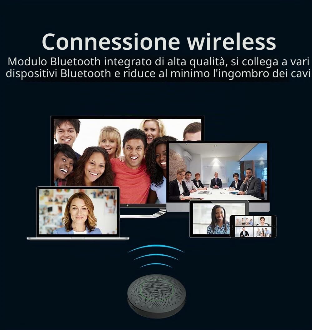 BluePod - Altoparlante e microfono per conferenze wireless, Bluetooth e USB, funzione VoiceLoc e VoiceCap con 6 microfoni omnidirezionali, per sala riunioni o telelavoro