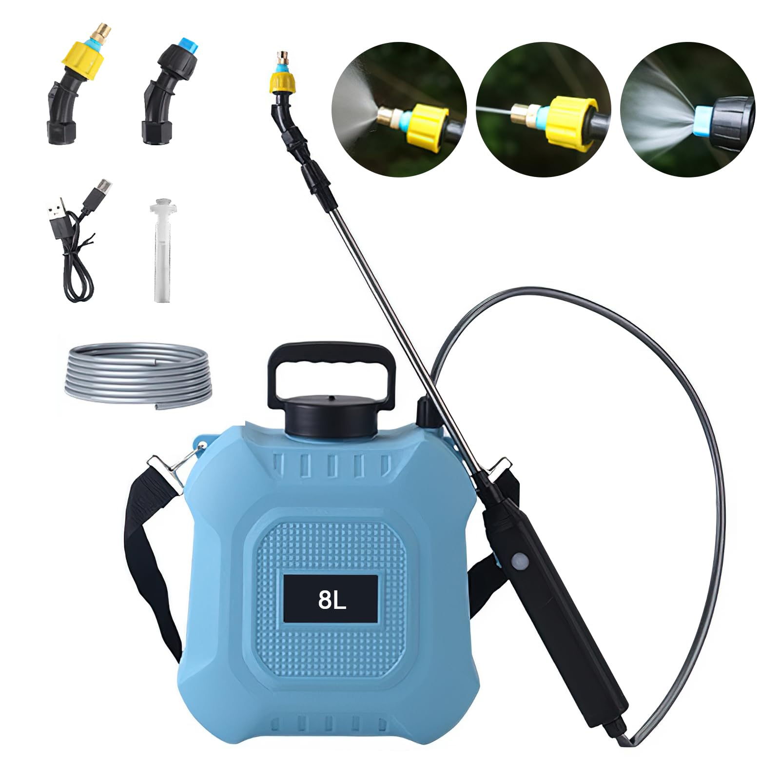 Pulvérisateur De Jardin électrique 5 L, Avec 3 Buses Réglables, Tuyau D 10 M Et Manche Telescopique Rechargeable Par Usb Blanc 95458843