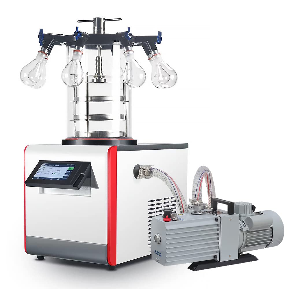 HNZXIB 0.092㎡ Vacuum Freeze Dryer -60℃ Top-Down stoppering&Muti-manifolds Type Freeze Dryer with 2XZ-2 Rotary Vane Vacuum Pump,110V