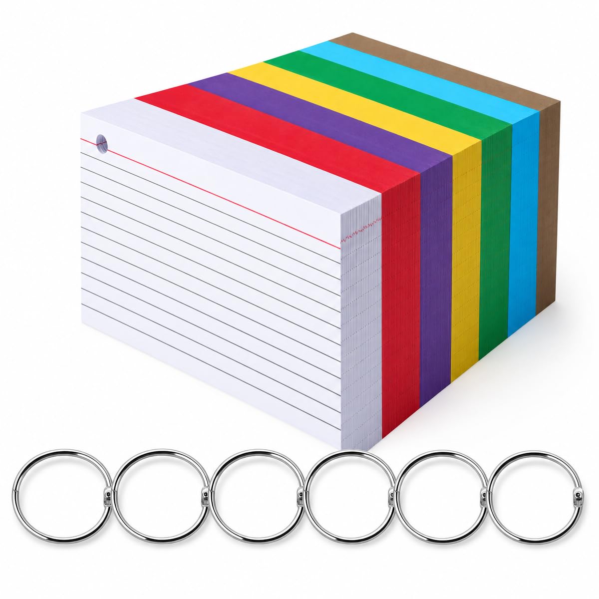 Revision Cards with Rings, A8 Ruled Flash Cards, 150gsm Thick Index Cards