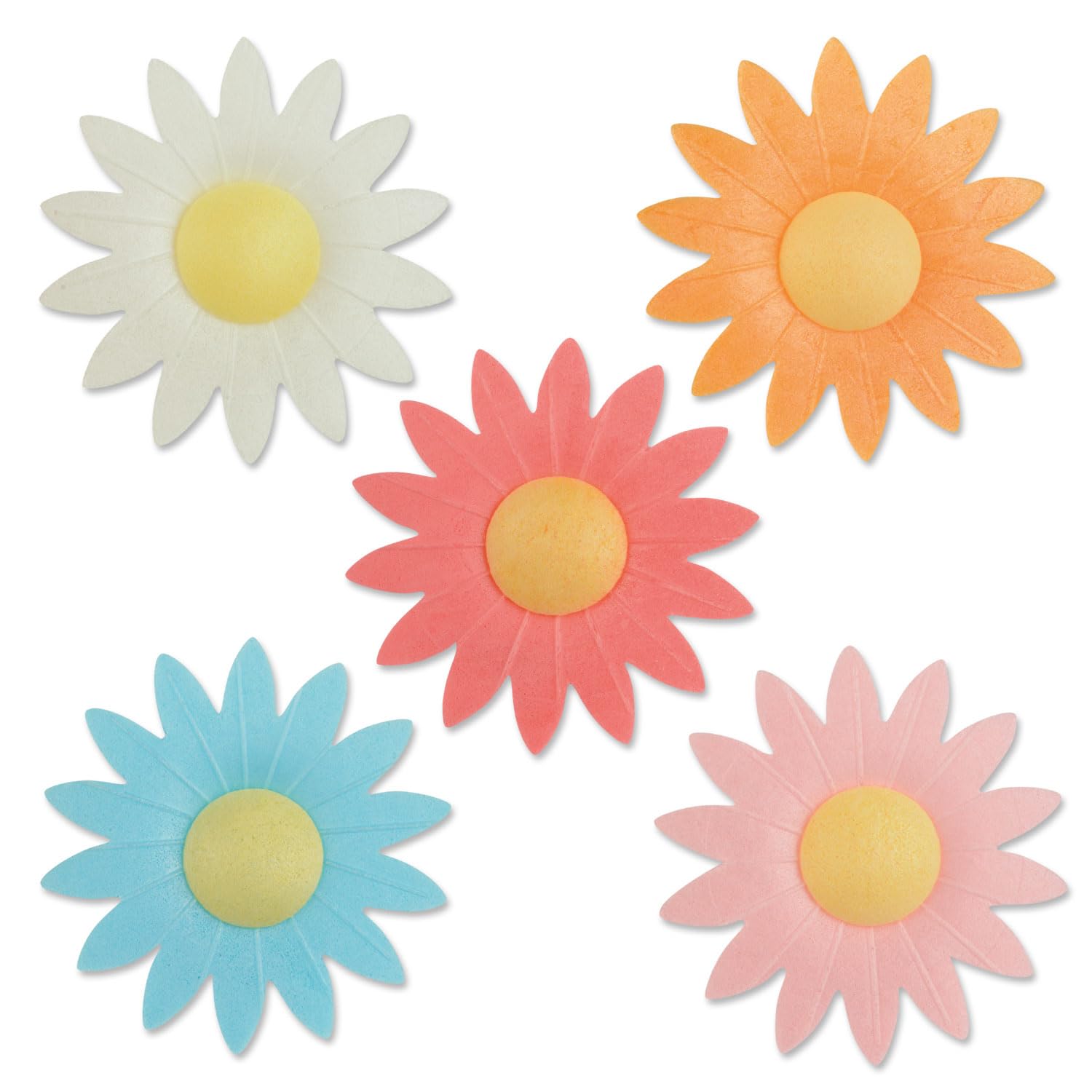 Günthart 100 Stück Oblaten-Margeriten bunt in 5 Farben rosa, weiß, gelb, rot, orange, blau, Größe: Ø 45 x 10 mm, 1er Pack 28 g