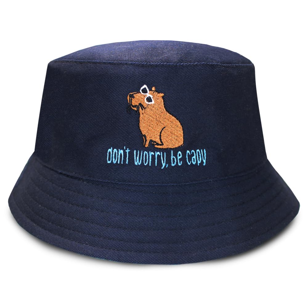 TeddyT's Children's Capybara Don't Worry Be Capy Bucket Sun Hat (Navy) (UK, Age, 3 Years, 6 Years, Navy)