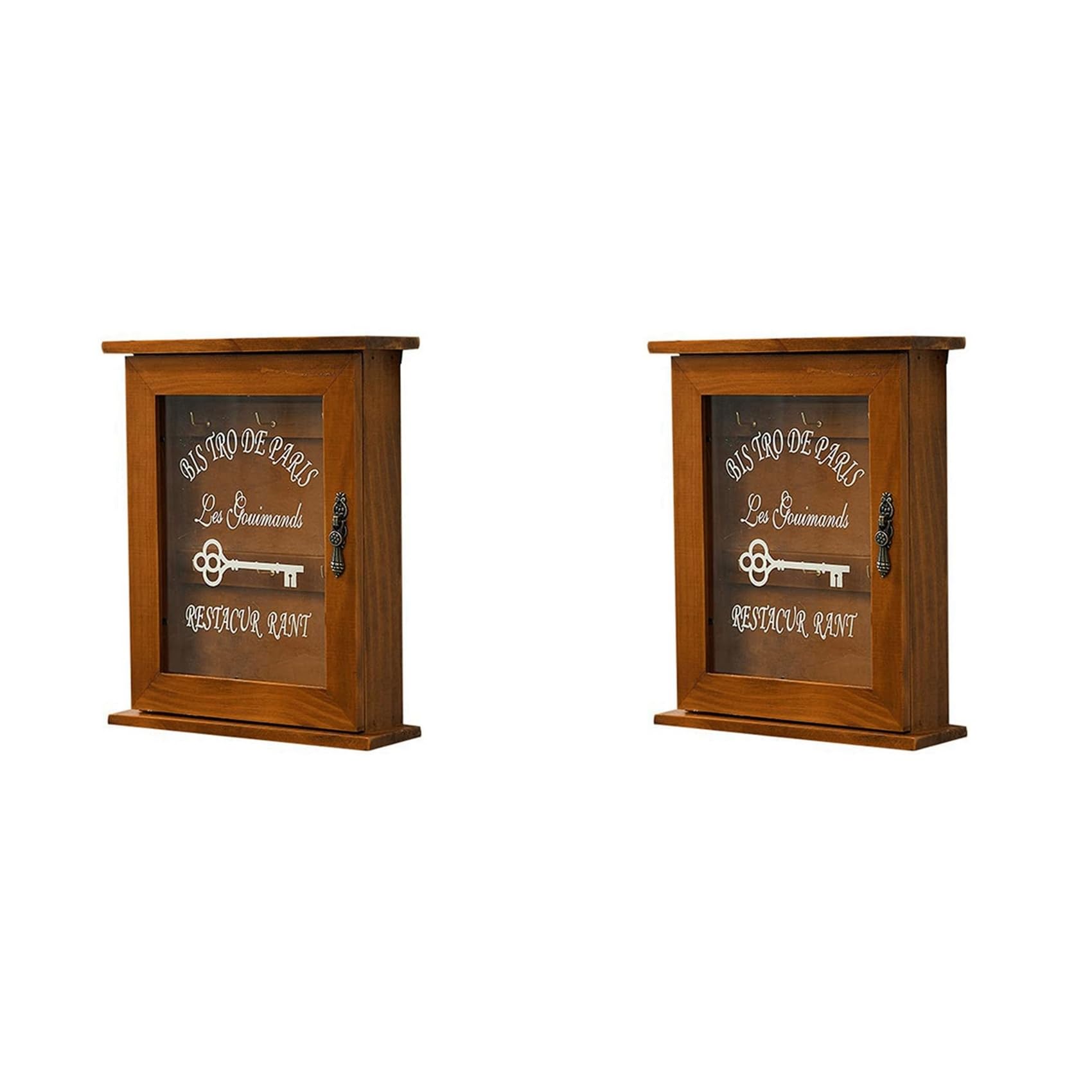 Hndhbfgrt 2X Wooden Key Box, Retro, Wall, Key Cabinet with Magnetic Door, Solid Wood Storage with 6 Hooks-A