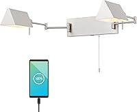 Vista 10 de JONATHAN Y Aplique de pared de brazo oscilante de níquel de 22 pulgadas, enchufable o cableado con puerto de carga USB y cadena de tracción