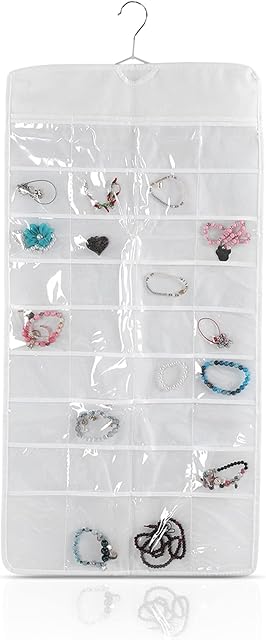 Jewellery Organiser, Wardrobe Hanging Storage Necklace Holder Dual Sided Earrings Bracelets Accessories Organizer with 72 Pockets