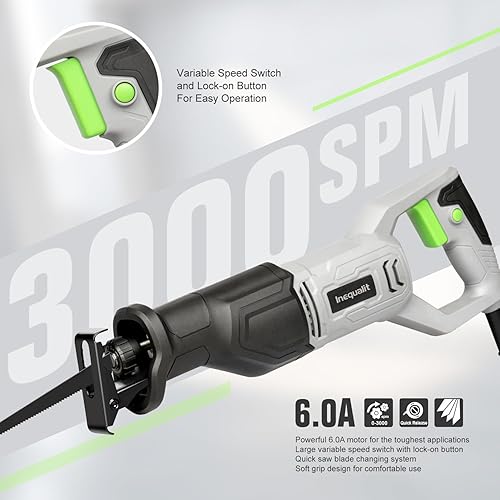 Vista 2 de Sierra de vaivén, sierra recíproca con cable de velocidad variable de 6 amperios 3000SPM con longitud de carrera de 4/5 pulgadas, profundidad