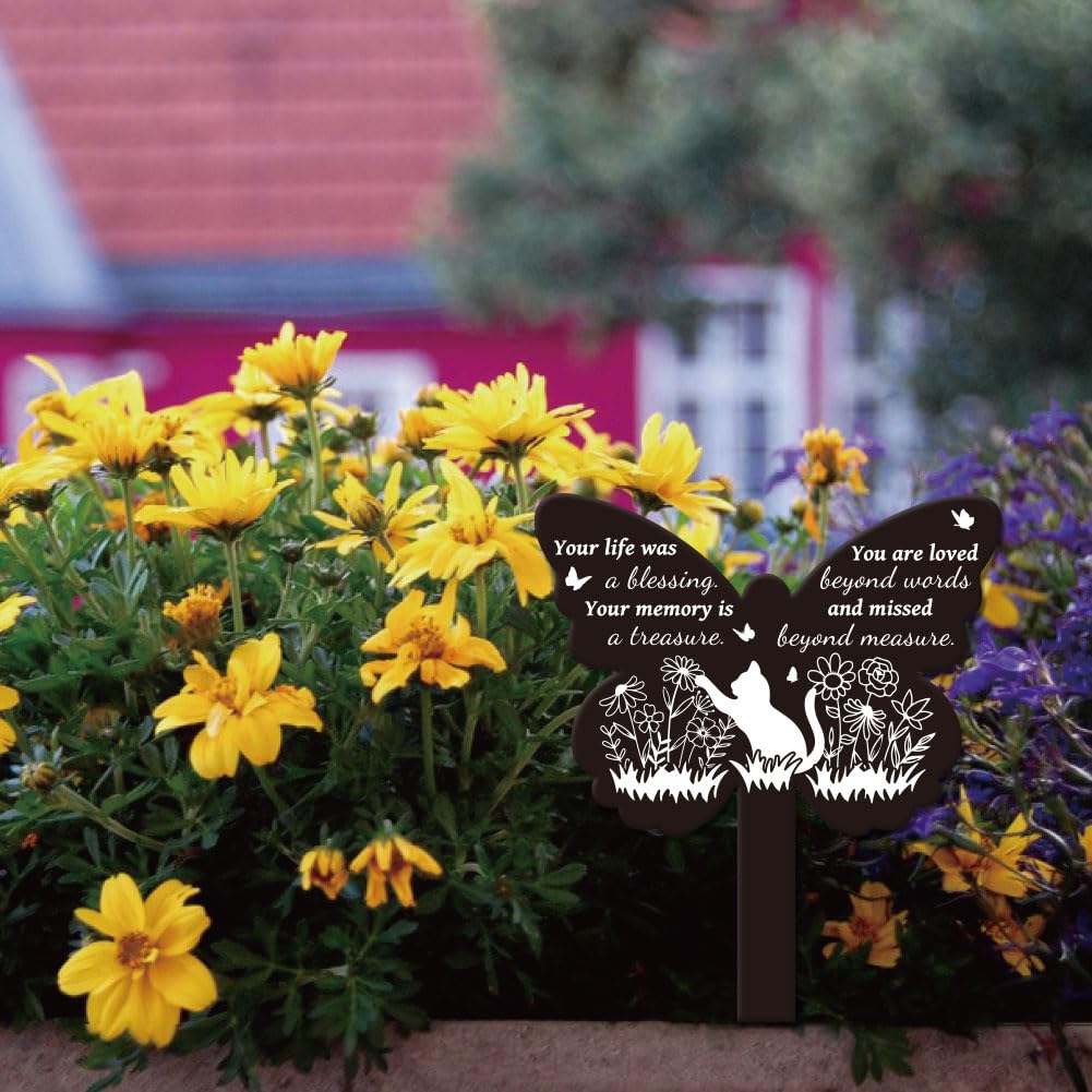 GLOBLELAND Butterfly Shaped Wild Cat Garden Memorial Remembrance Plaque Stake for Cemetery - Image 4